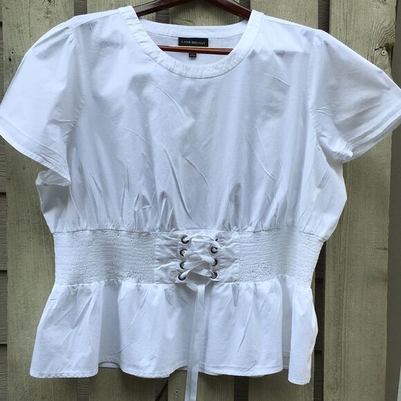 LANE BRYANT Boho Y2K Elastic Waist Lace Up Top - Picture 1 of 11